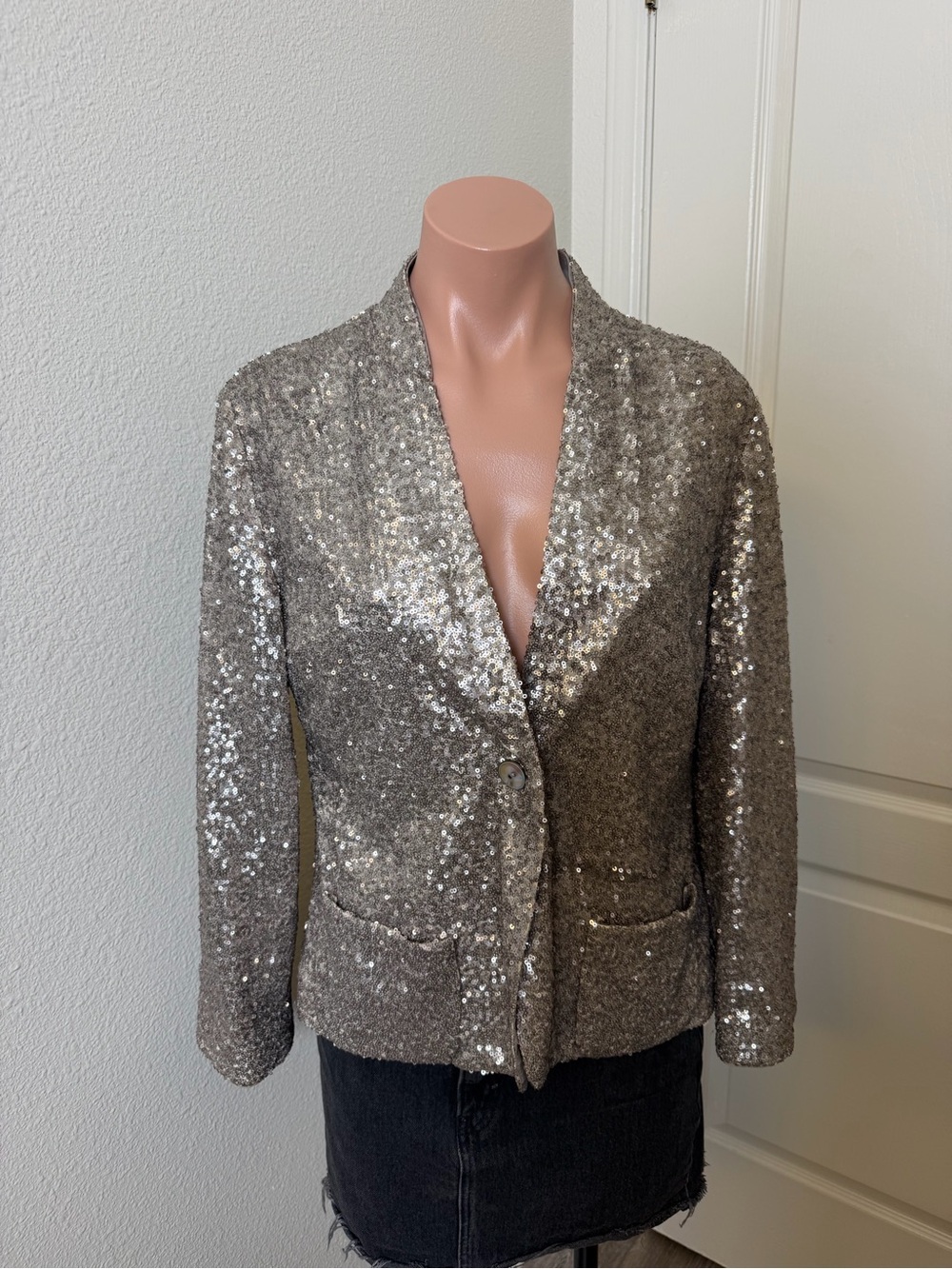 Chico's Taupe Sequin Blazer Jacket